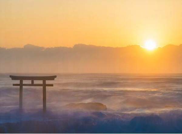 日本 關東 茨城 鳥居 神社 海岸 浪花